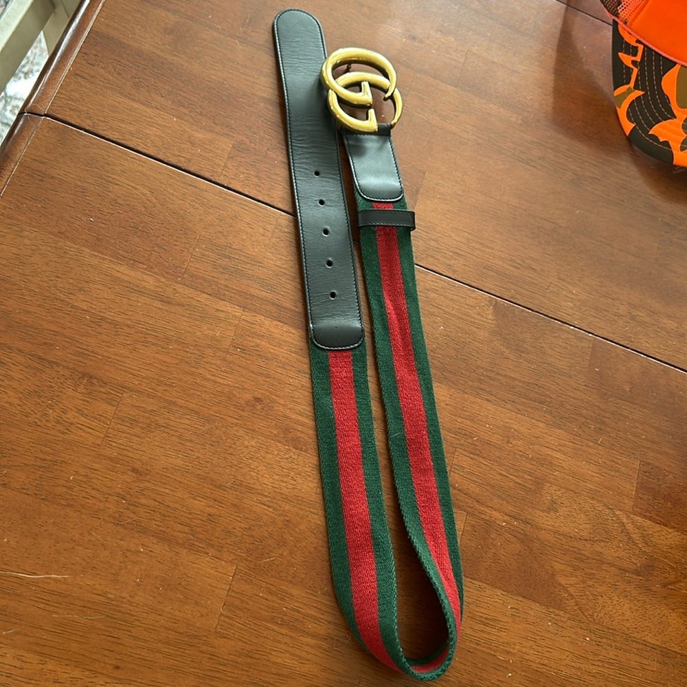 Preowned Gucci web belt authentic GG green red classic small 80,32